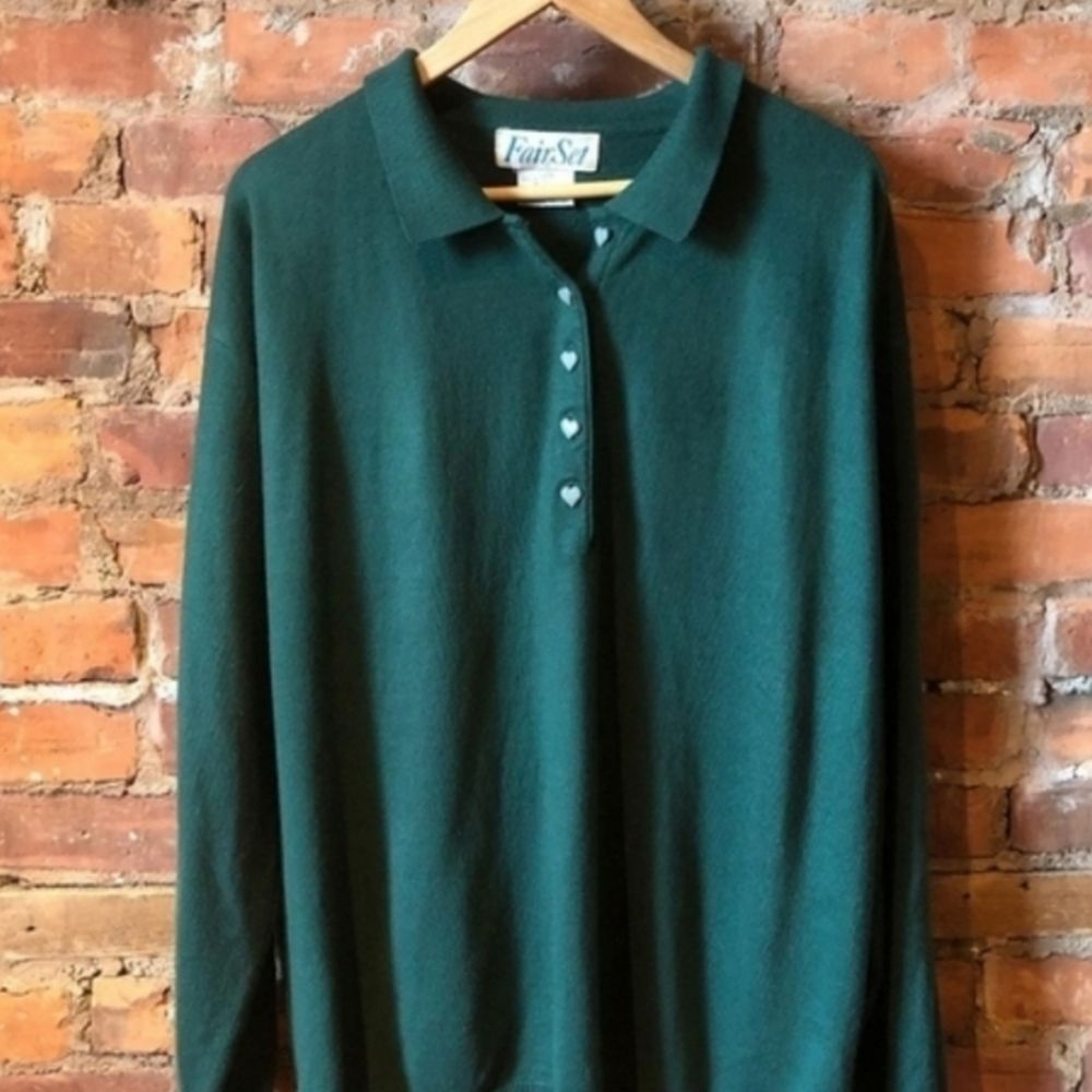 Vintage 80s Heart Buttons Collared Polo Sweater